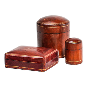 Neat Trio Collection of Mid Century Vintage Italian Leather Boxes Italy Home Decor