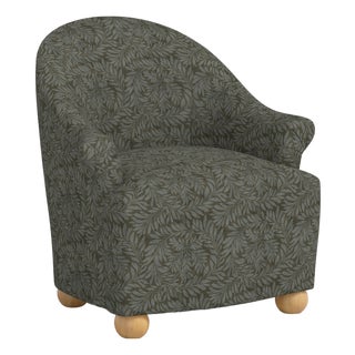 Stoffer Home x Cloth & Company Marie Bun Foot Chair in Geogian Vine Olive and Slate For Sale
