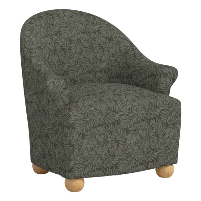 Stoffer Home x Cloth & Company Marie Bun Foot Chair in Geogian Vine Olive and Slate For Sale