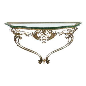 Mid 20th Century Baroque Style Gold Gilt Wrought Iron Hanging Glass Console Table