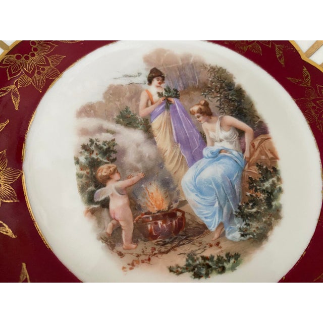 Art Nouveau 1940's Mythological Scene Plates, Cico Bavaria Germany, Ruby & Gold, Set of 6 For Sale - Image 3 of 17