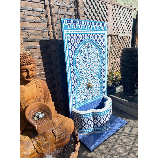 2020s Blue & White Moroccan Tile Wall Fountain For Sale - Image 5 of 6