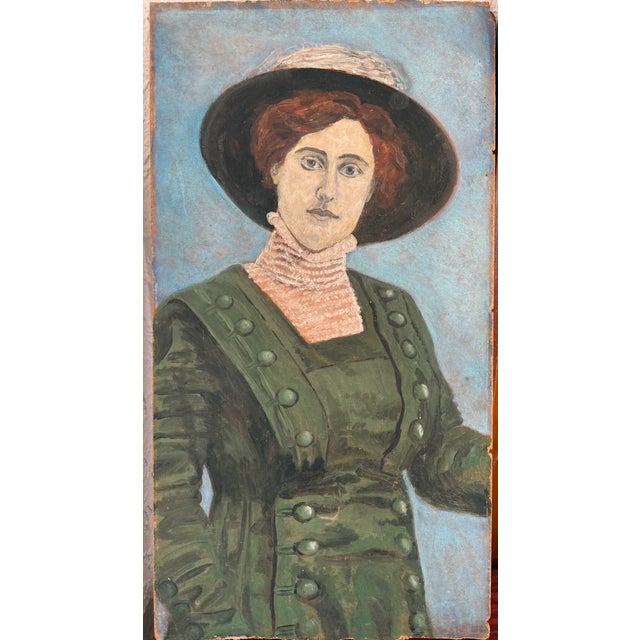 Antique Naive Portrait Painting of an Edwardian Lady For Sale - Image 10 of 10