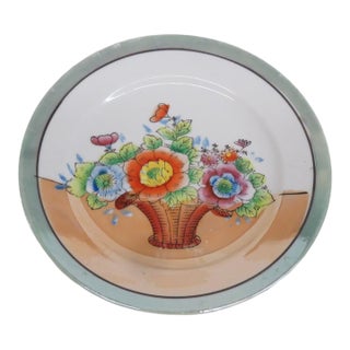 Takito Japan Art Deco Hand Painted Lusterware Plate Flower Basket Motif 5148b For Sale