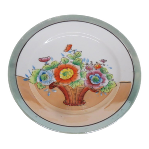Takito Japan Art Deco Hand Painted Lusterware Plate Flower Basket Motif 5148b