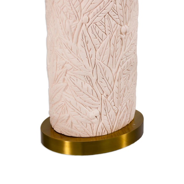 Pink Ceramic Flower and Leaf Motif Table Lamps With Vinyl Shades - a Pair For Sale - Image 4 of 7