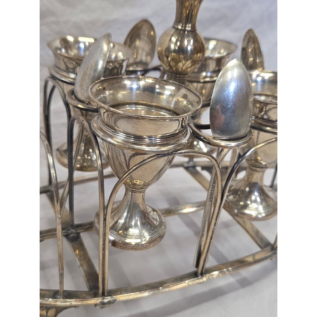 Metal Antique Sheffield Silverplate Toast Rack With Egg Cups, England, 19th Century For Sale - Image 7 of 18