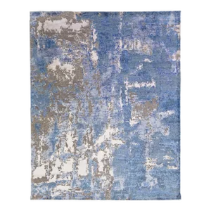 2010s Contemporary Wool & Silk Abstract Rug in Blue