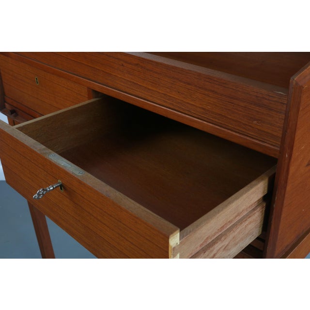 Wood Danish Modern Drafting Desk w/ Original Skeleton Key, Denmark For Sale - Image 7 of 9