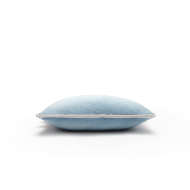 The Gift Micro Cushion in Light Blue Velvet with White Piping by Lorenza Briola for Lo Decor For Sale - Image 4 of 5