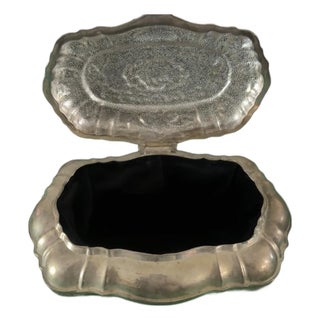 Intage Silver-Tone Floral Trinket Jewelry Box For Sale