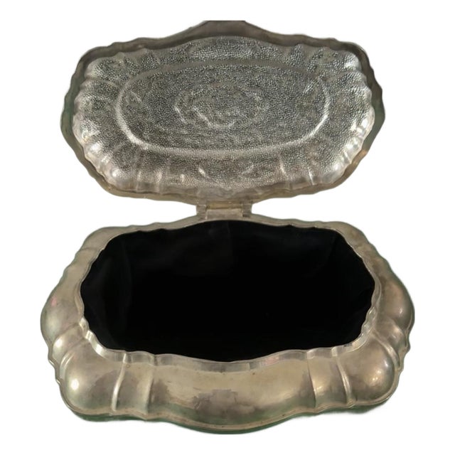 Intage Silver-Tone Floral Trinket Jewelry Box For Sale