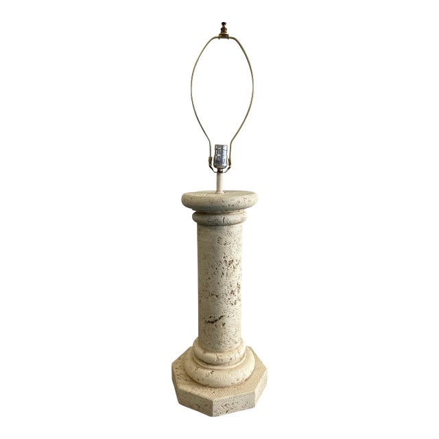 1980s Faux Stone Coral Column Style Coastal Table Lamp For Sale