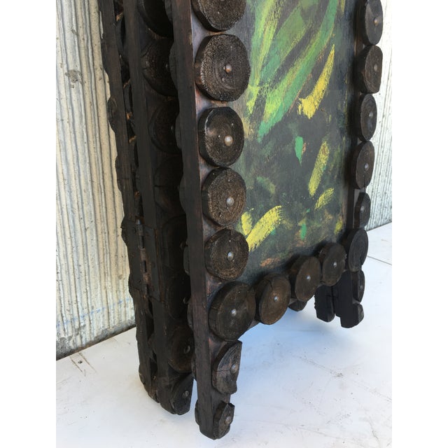 20th Century Arts & Crafts Folding Screen & Hand Painted Decoration Room Divider For Sale - Image 11 of 13