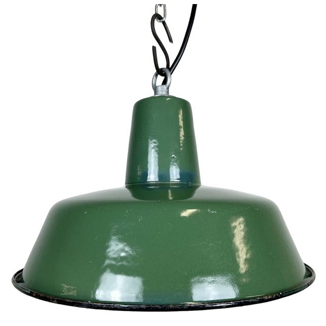 Small Industrial Green Enamel Pendant Lamp, 1960s For Sale - Image 16 of 16