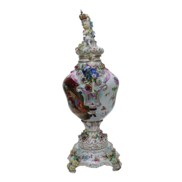 Meissen Louis XIV Style Figural & Floral Pictorial Porcelain Urn C1880 For Sale - Image 11 of 18