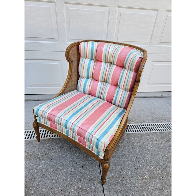Regency Style Caned and Upholstered Bergere Chair For Sale - Image 9 of 12