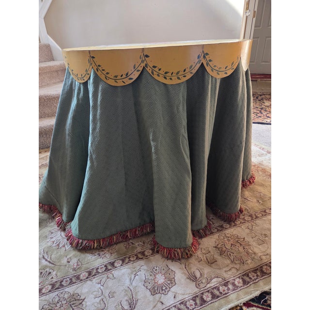 Metal Custom Side Accent Table – Hand-Painted Metal Top & Fabric Skirt For Sale - Image 7 of 14