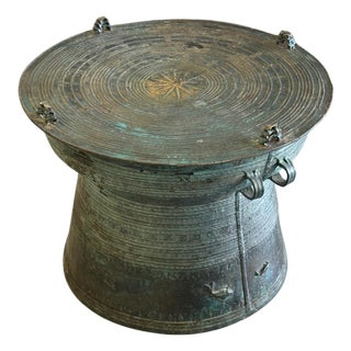 Mid 20th Century Early Southeast Asian Bronze Drum Table with Beautiful Patina For Sale