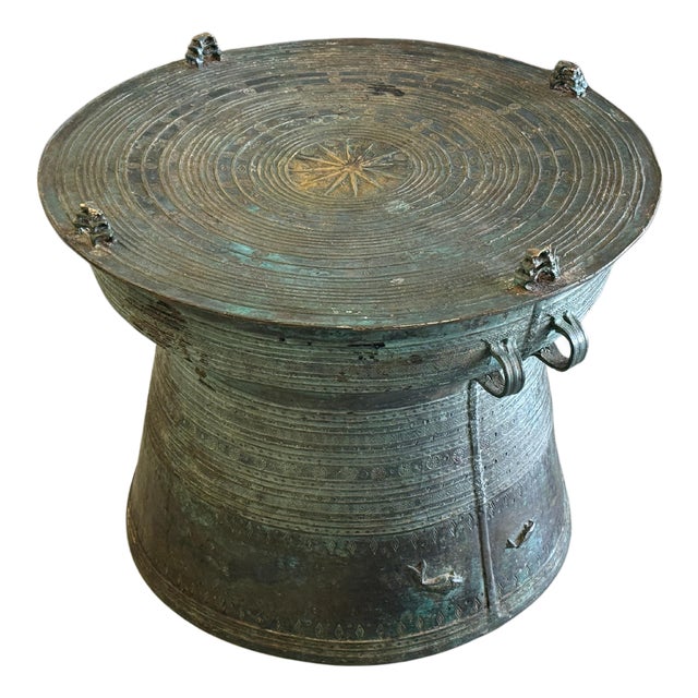 Mid 20th Century Early Southeast Asian Bronze Drum Table with Beautiful Patina For Sale