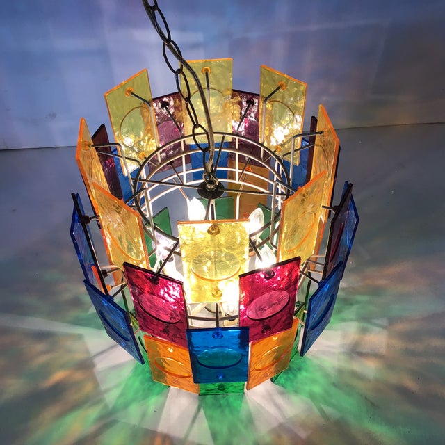 Mid-Century Modern Mid Century 5 Tier Lucite Panel Light Swag Multicolor Hanging Lamp Chandelier 1960’s For Sale - Image 3 of 12