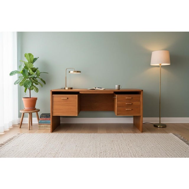 1960s Scandinavian Modern Teak Executive Desk With Floating Pedestal Design For Sale - Image 18 of 18