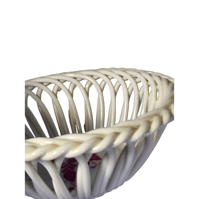 Ceramic Hand-Painted Porcelain Reticulated Basket Bowl with Floral Motif from Herend Hungary, 1960-1990 For Sale - Image 7 of 10
