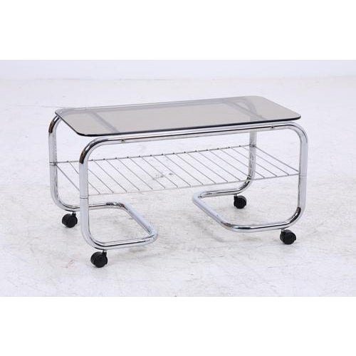 Mid-Century Serving Trolley with Chrome Frame and Glass Top, 1970s For Sale - Image 4 of 13