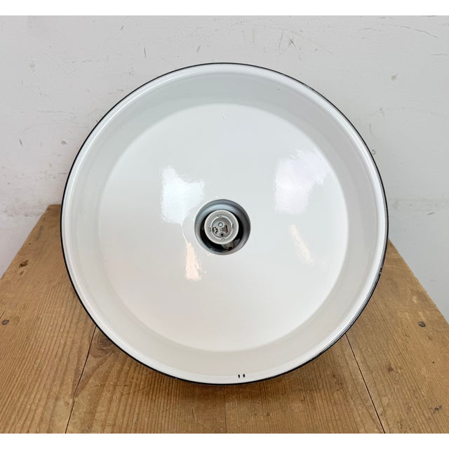 Industrial White Enamel Factory Pendant Lamp, 1960s For Sale - Image 13 of 16