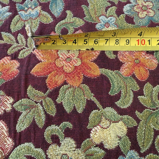Burgundy Mid-Century Style Vintage Colorful Floral Jacquard Upholstery Fabric in Burgundy For Sale - Image 8 of 10
