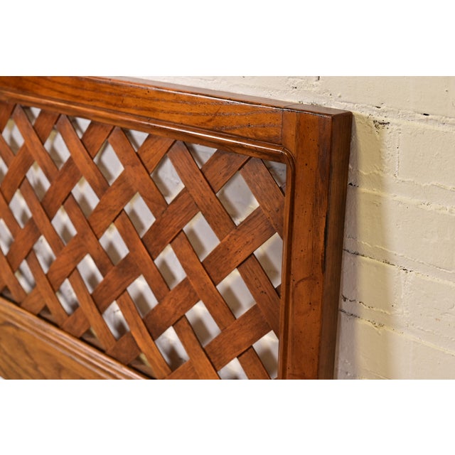 Wood Henredon Mid-Century Modern Carved Oak Woven Front Twin Headboard, Circa 1970s For Sale - Image 7 of 9