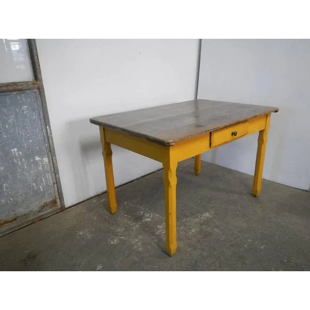 with drawer of 40x43 h7 cm. Height for chairs 67 cm. The top was restored. In some places the color is missing