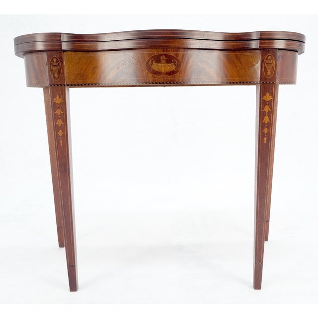 Fine Inlaid Serpentine Front Federal Style Flip Top Console Sofa Table MINT For Sale - Image 17 of 18