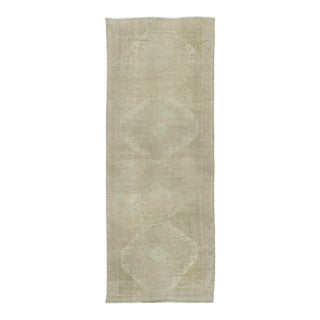 Vintage Distressed Turkish Rug With Medallions in Tonal Beige - Rug & Kilim For Sale