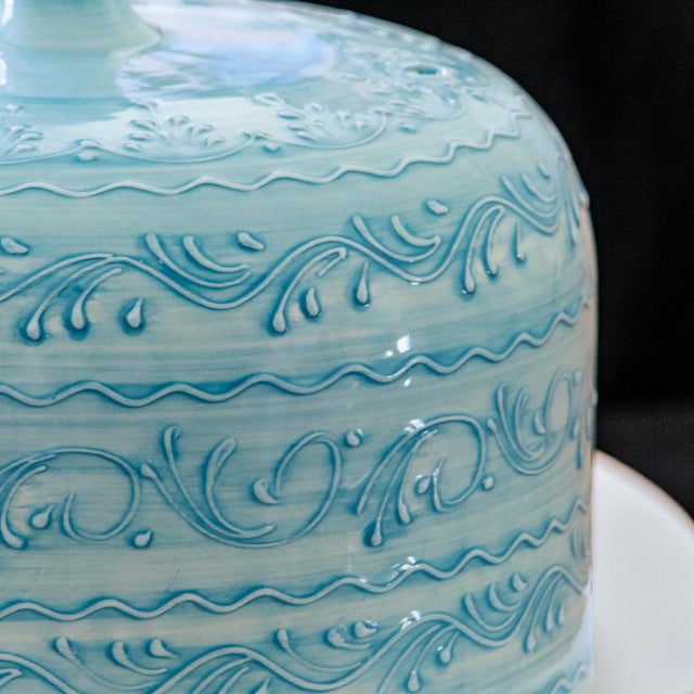 Blue Large Vintage Handcrafted Turquoise Glazed Ceramic Display Bell, 1950s For Sale - Image 8 of 9