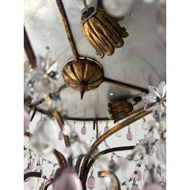 Glass French Beaded Lavender and Clear Drops Flush Mount Chandelier For Sale - Image 7 of 8