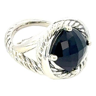 1990s David Yurman Onyx Infinity Ring Size 7, 11 mm Sterling Silver Estate For Sale