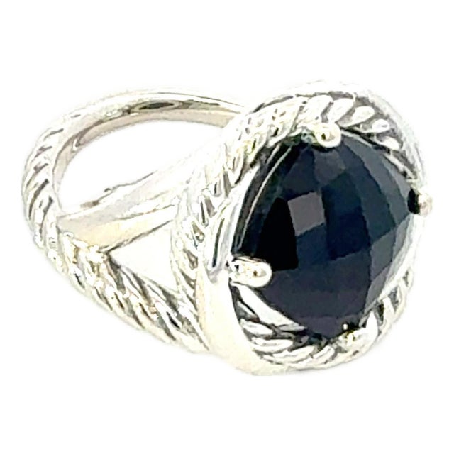 1990s David Yurman Onyx Infinity Ring Size 7, 11 mm Sterling Silver Estate For Sale