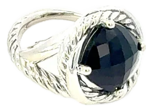 1990s David Yurman Onyx Infinity Ring Size 7, 11 mm Sterling Silver Estate