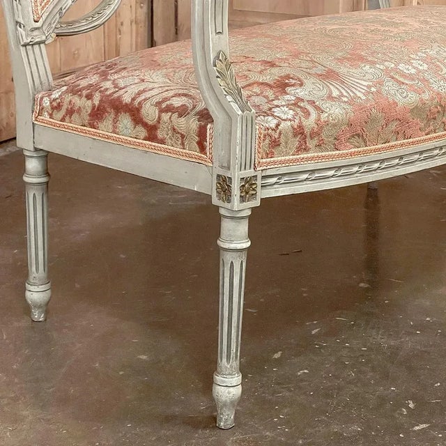 Light Gray Antique French Louis XVI Painted Canape ~ Settee For Sale - Image 8 of 13