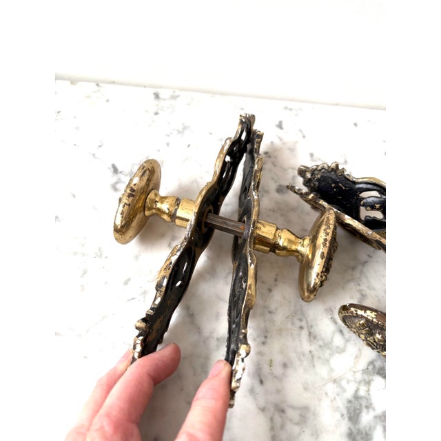French Antique French Gold Pair of Brass Door Hardware For Sale - Image 3 of 7