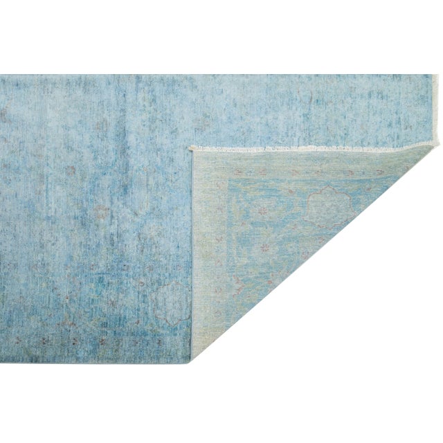 Room Size Modern Ziegler Wool Rug in Blue With Floral Design For Sale - Image 4 of 9