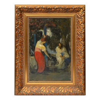 Christ and the Samaritan, Oil Painting, Early 1900s, Framed For Sale