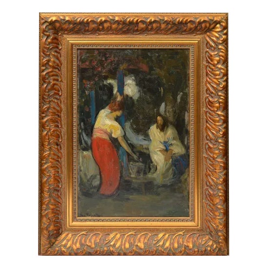 Christ and the Samaritan, Oil Painting, Early 1900s, Framed For Sale