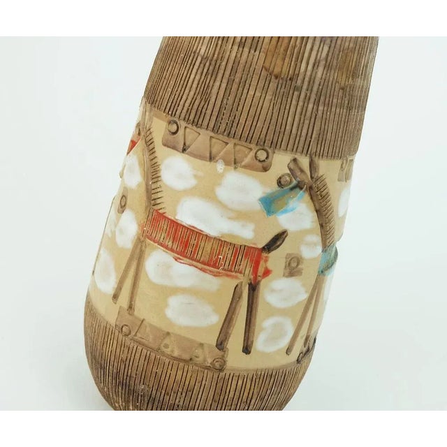 Very beautiful 1960s vase by Fratelli Fanciullacci. Outstanding sgraffito decor with horses in different colors. Marked to...