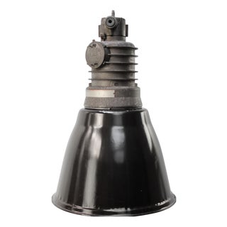 Vintage Industrial Black Enamel Pendant Light For Sale