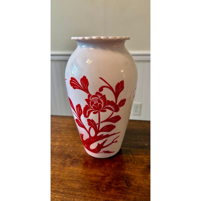 1940s ‘ Birds and Cherry’ Blossom Milk Glass Vase For Sale - Image 11 of 11