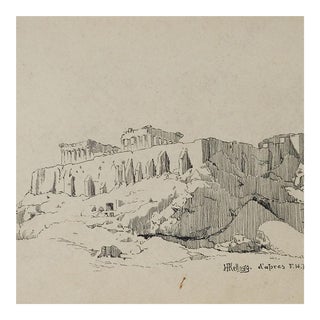 Antique Pen & Ink Athens Greece Acropolis Ruins Drawing For Sale