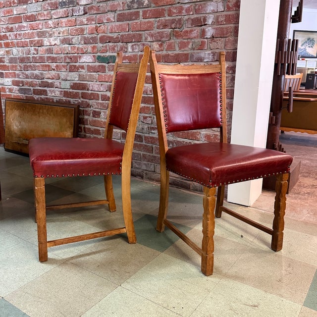 Wood Henning Kjærnulf, Side Chairs, Oak, Leather, Denmark, 1960s For Sale - Image 7 of 7