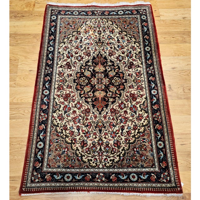 Late 20th Century Vintage Persian Isfahan Area Rug, Handwoven Floral Pattern, Ivory & Navy, 3’ X 4’ For Sale - Image 5 of 12
